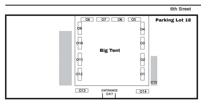 EXPO Big Tent, with tables for O1 through 015
