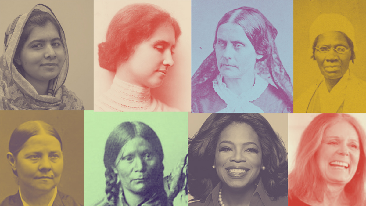 A graphic of eight historical women figures