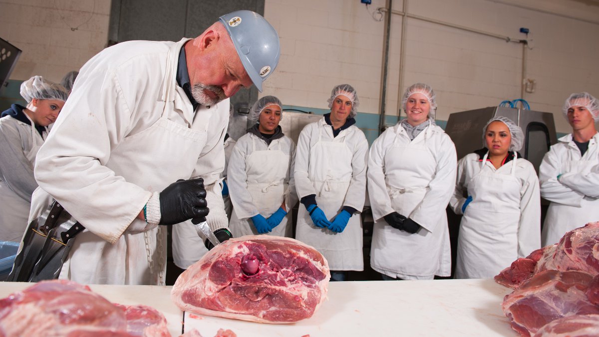 Ronald Richards gives a live demonstartion of butchering techniques. Ronald Richards gives a live demonstration of butchering techniques.