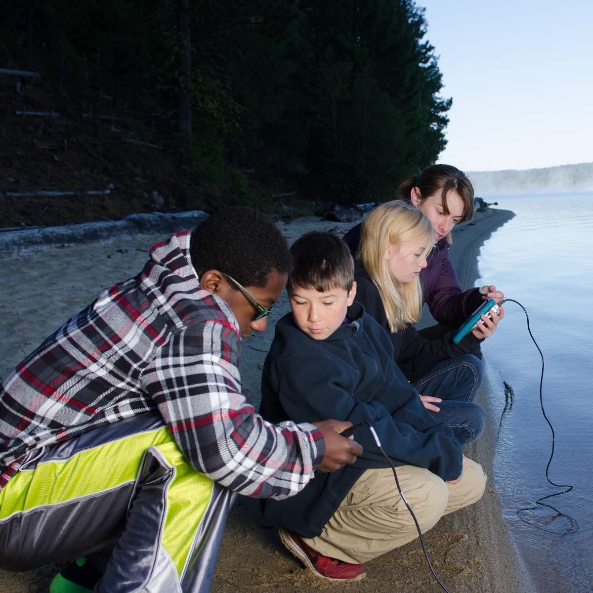 Two young students testing the water at MOSS.
