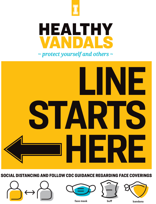 Line starts at the left. Social distancing and follow CDC guidance regarding face coverings.