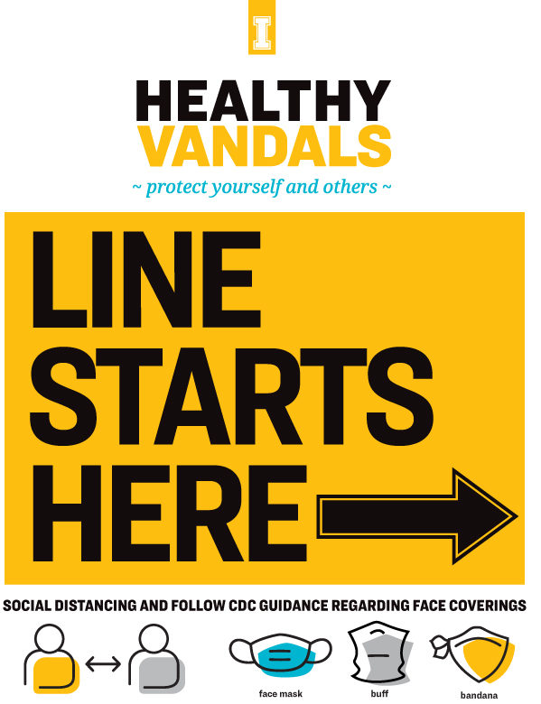 Line starts at the right. Social distancing and follow CDC guidance regarding face coverings.