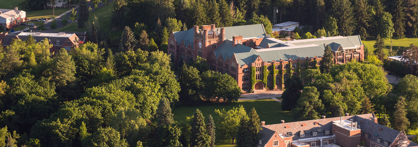 An aerial photo of the Administration Building Lawn.
