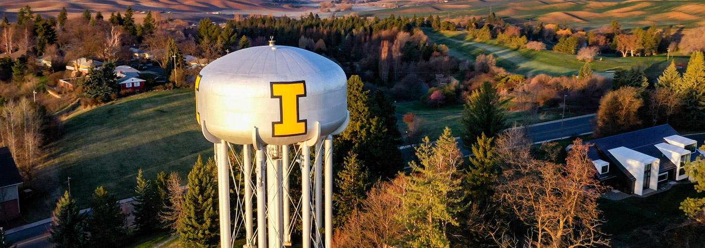 An aerial view of the I watertower