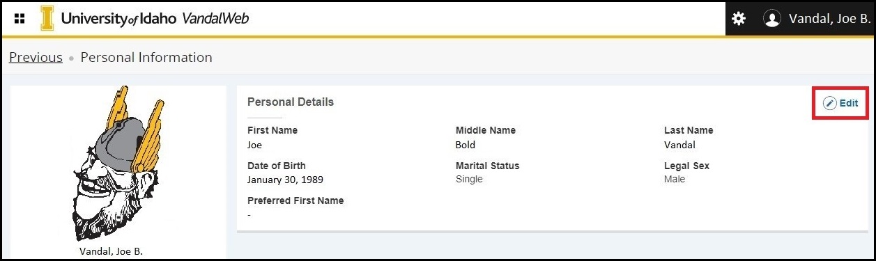 Updating Your Preferred Name in VandalWeb - Step 4