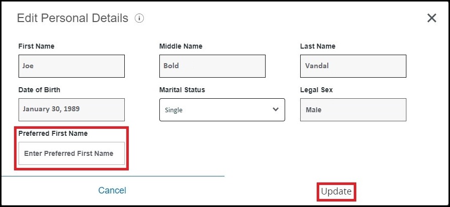Updating Your Preferred Name in VandalWeb - Step 5