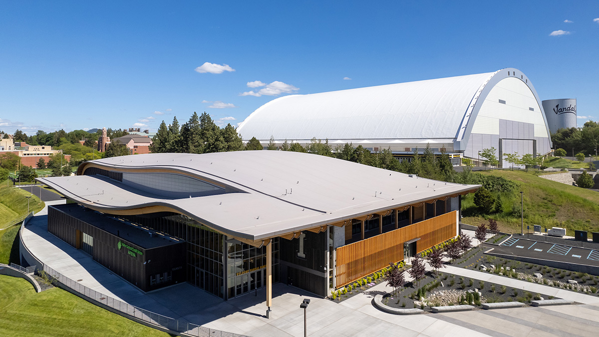 The exterior of the completed ICCU Arena