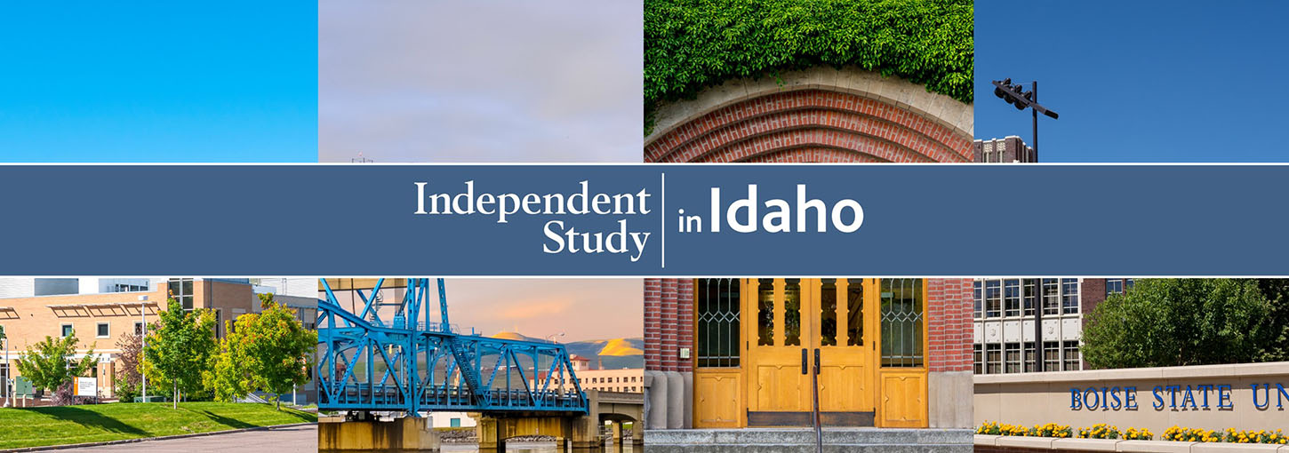 Independent Study in Idaho logo with images of participating locations in Idaho