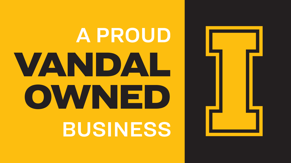 Black and Gold graphic that says a proud Vandal owned business