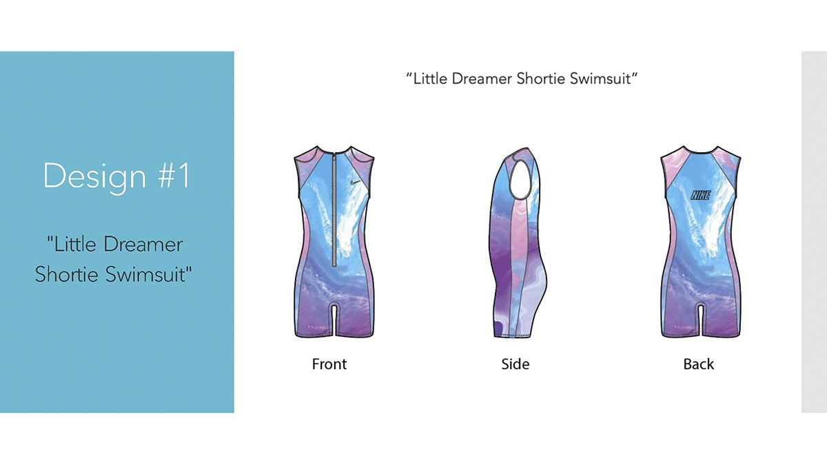 Designs for girls on-piece shortie swimsuit.
