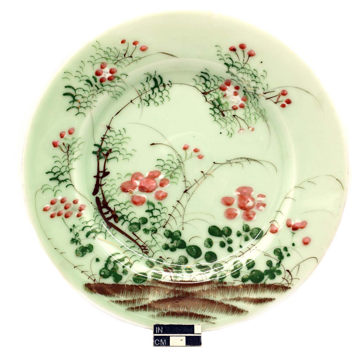 Plate (sara), Seiji (greenware) with hand painted decoration, porcelain.