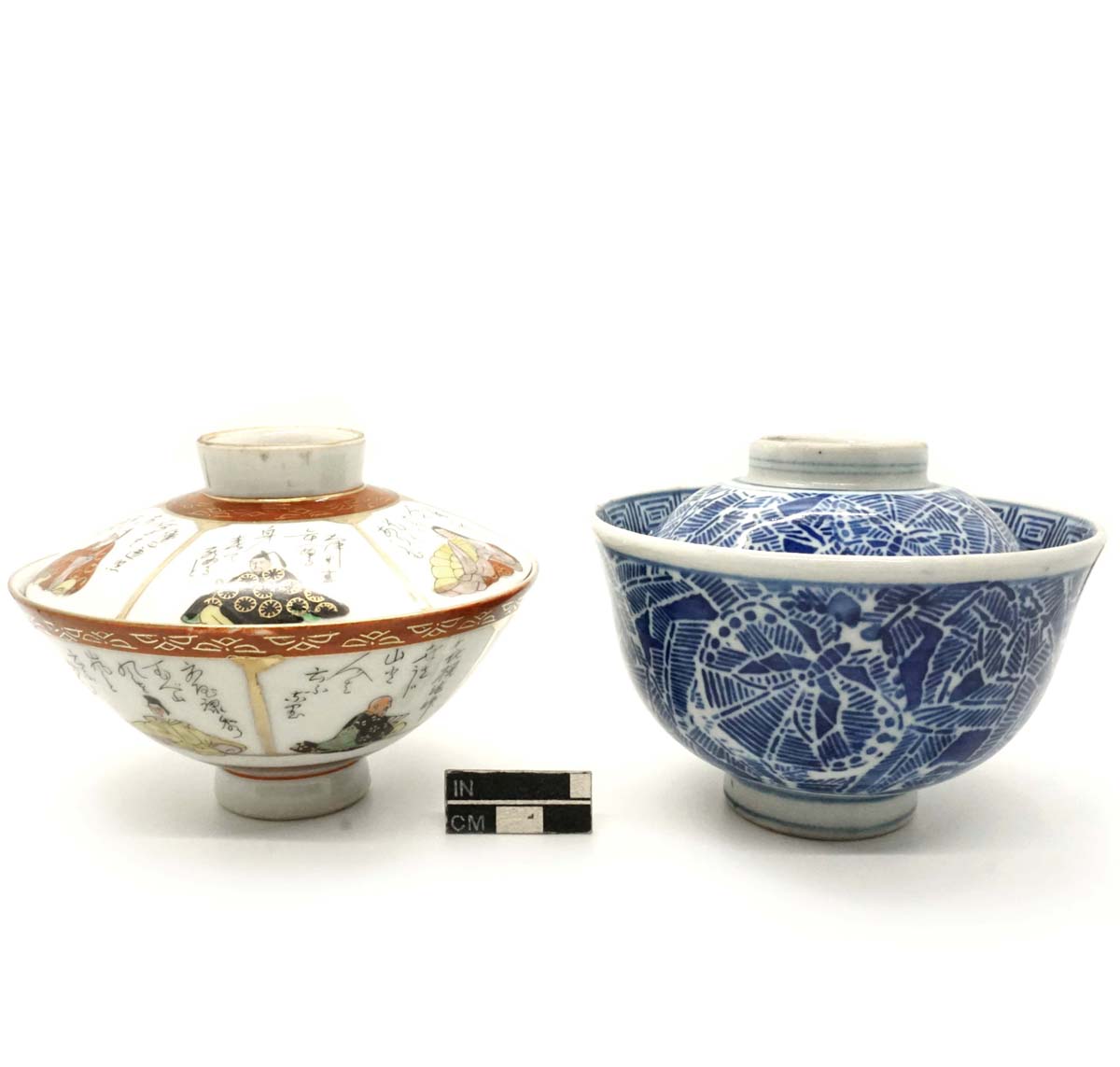 Rice bowls (gohan chawan) with lids (futa), porcelain.