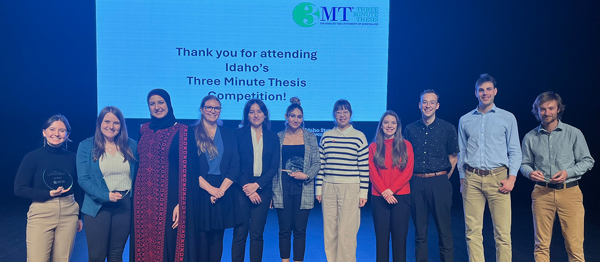 3 Minute Thesis winners at the State Competition posing for a photo
