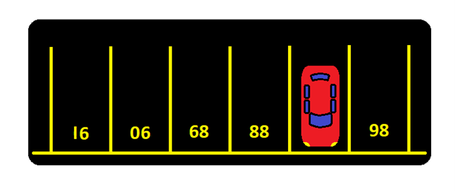 Illustration of a car parked in an asphalt parking lot. 