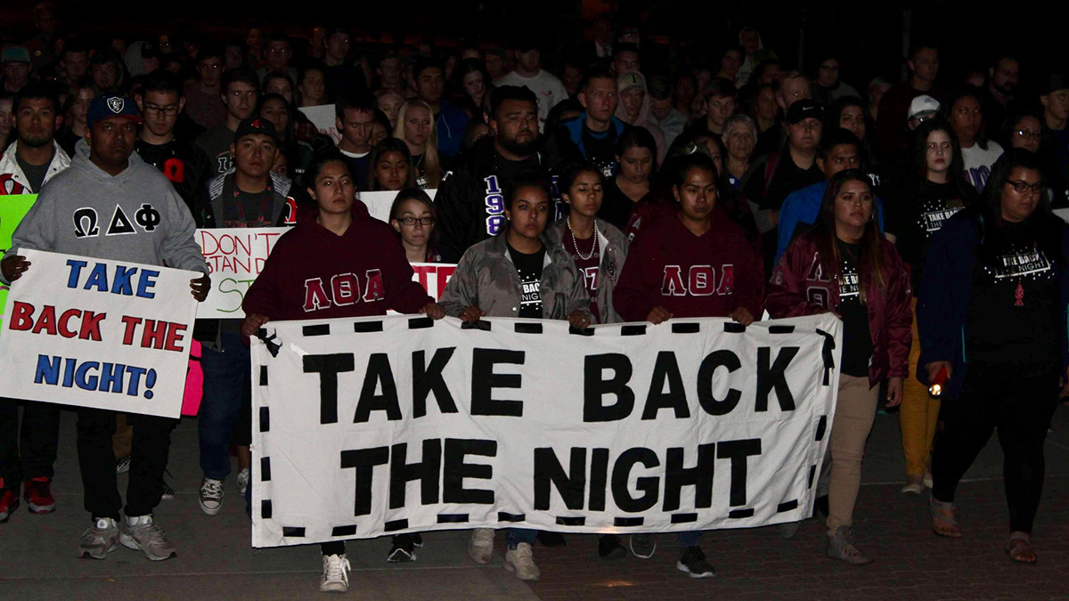 Students march as part of Take Back The Night