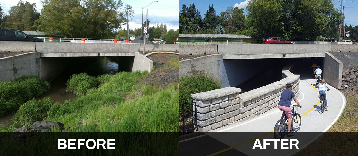 Before & After view of Paradise Creek Underpass area