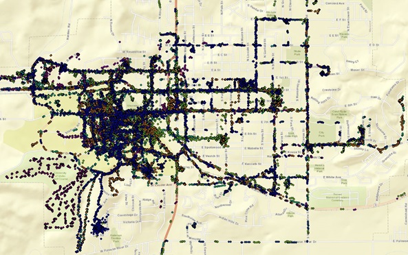 Figure 1. GPS tracks of 53 study participants for one week.