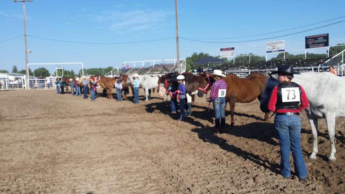 People line up with their horses.