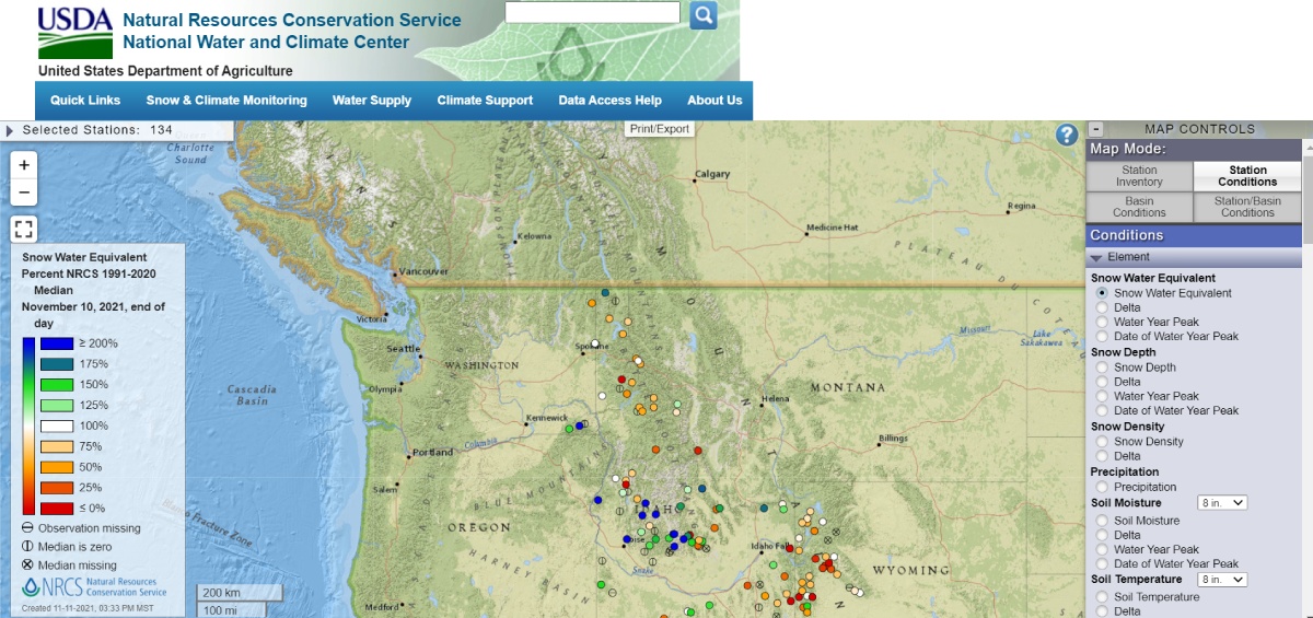 Idaho Natural Resources Conservation Service Snow Survey
