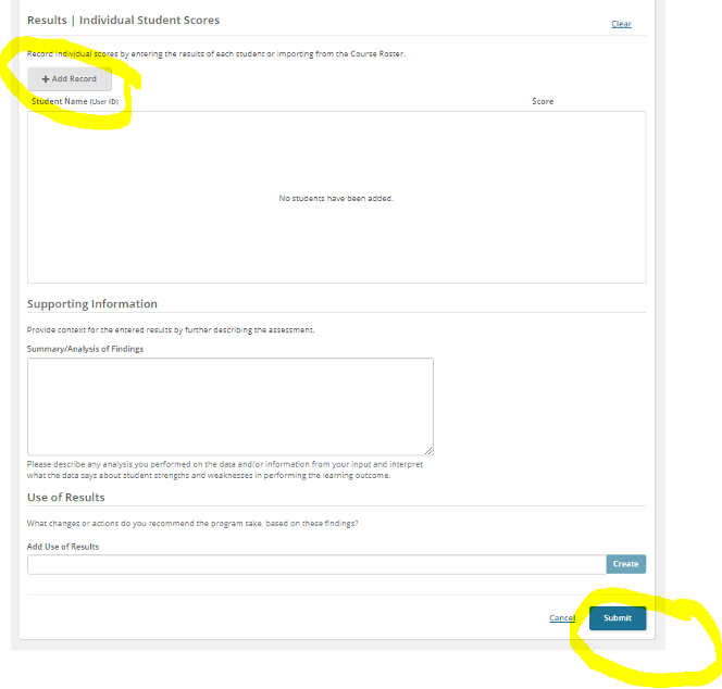 Entering Assessment Data - Step 3