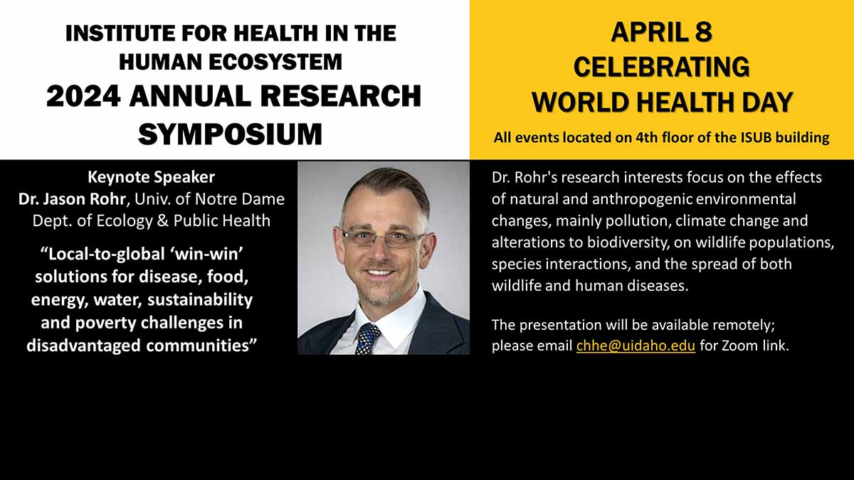 Research symposium and world health day speaker and schedule graphic.