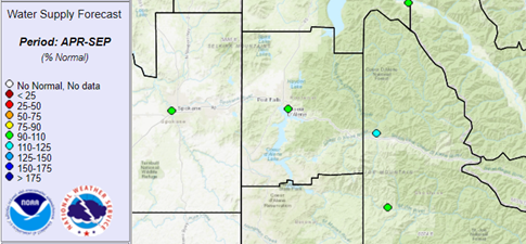 Water Supply Forecast, showing that we are within 90-125% of normal precipitation