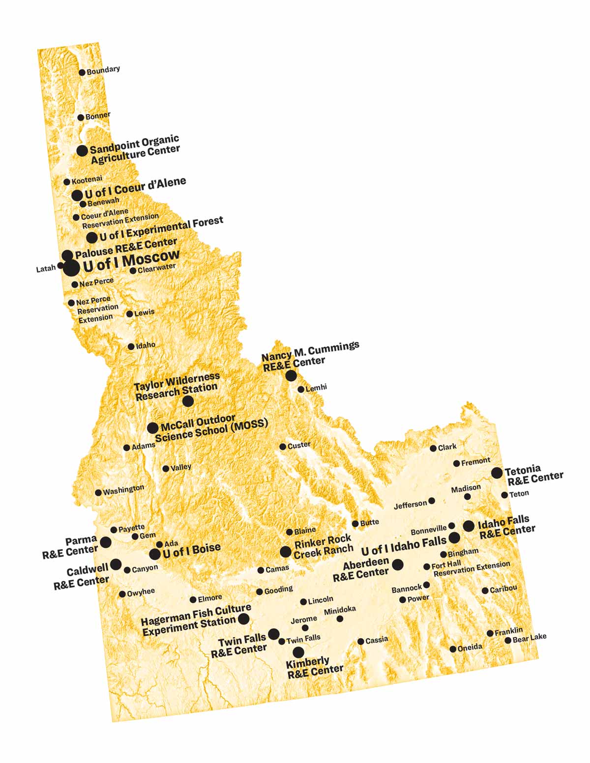 Map of UI Extension's southern Idaho offices.