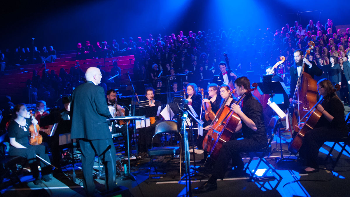 Dan Bukvich leading the University Orchestra in the Holiday Concert.