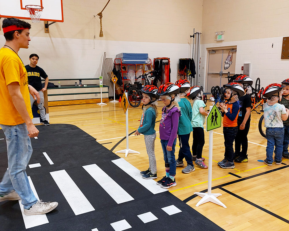 Bike and Traffic Safety Education using mats and prop signs at McDonald Elementary