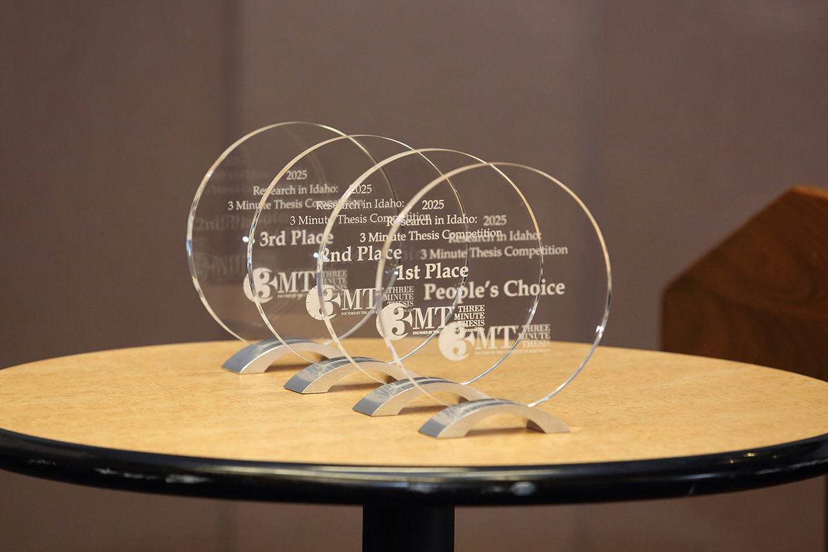 Four awards made of glass.