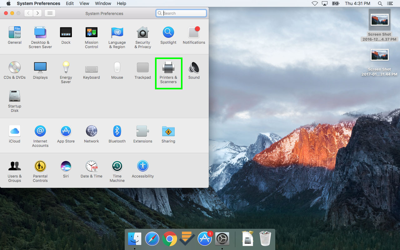 screen shot mac printer menu