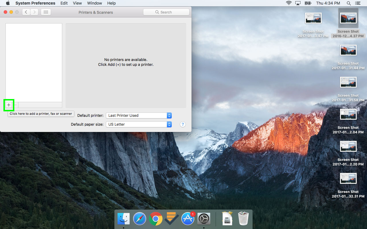 screen shot mac printer add