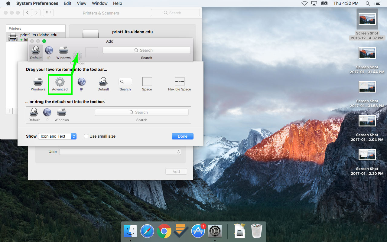mac screen shot printer advanced menu