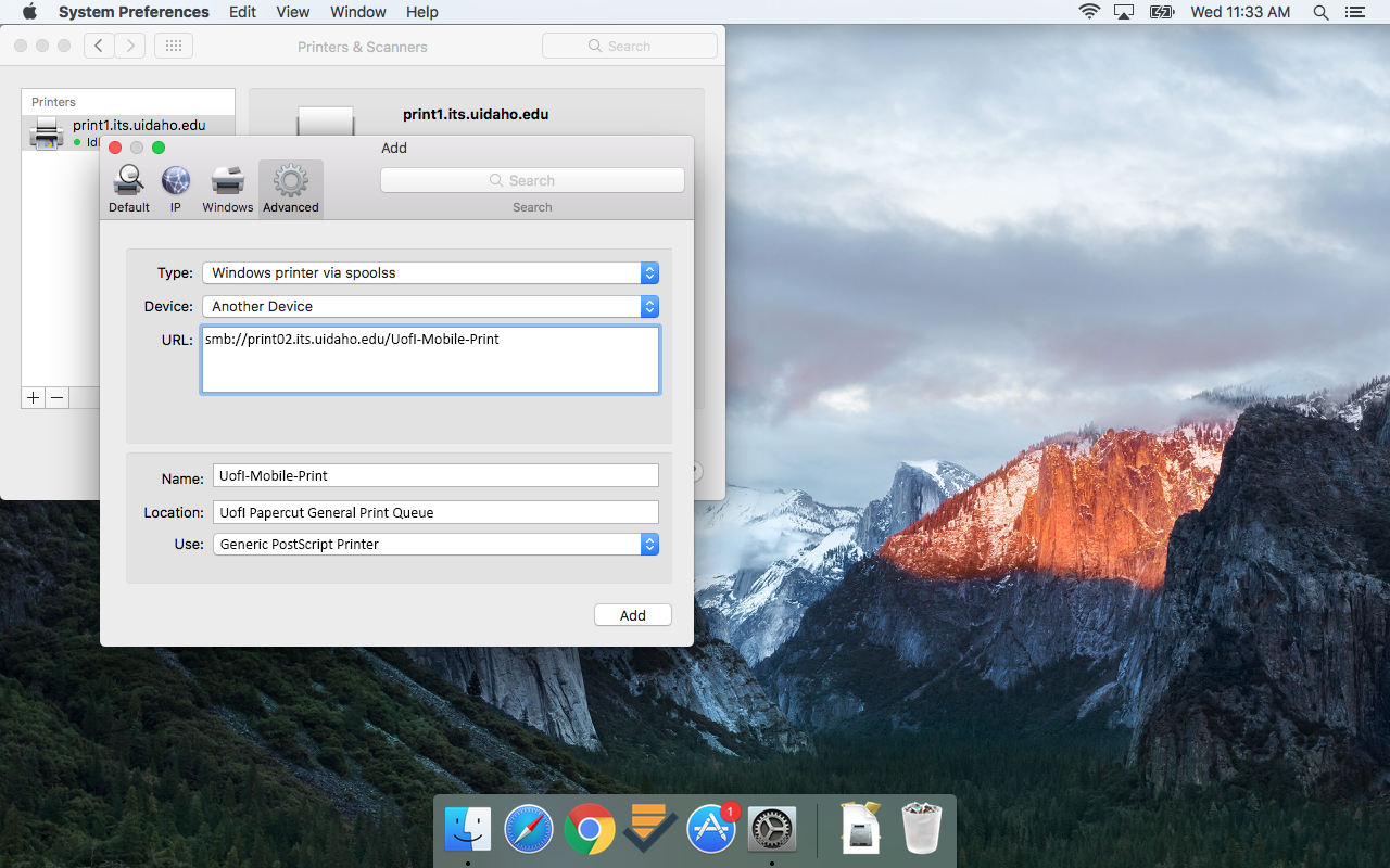 screen shot mac printer settings