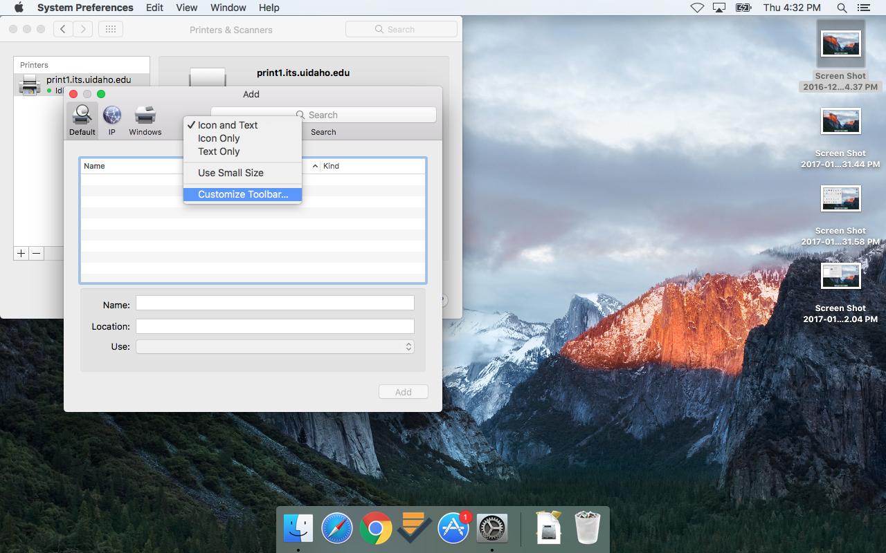 screen shot mac printer toolbar