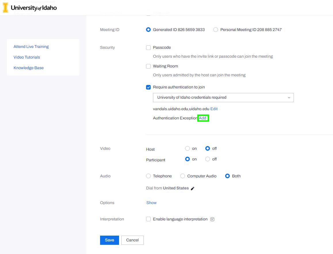 Zoom authentication exception step four screenshot