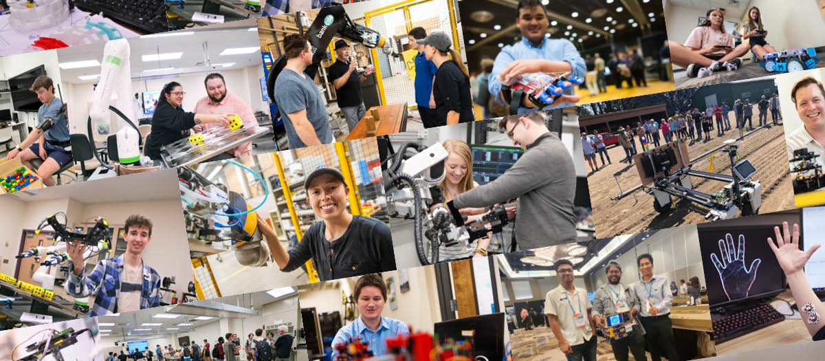 Collage of students with robotics