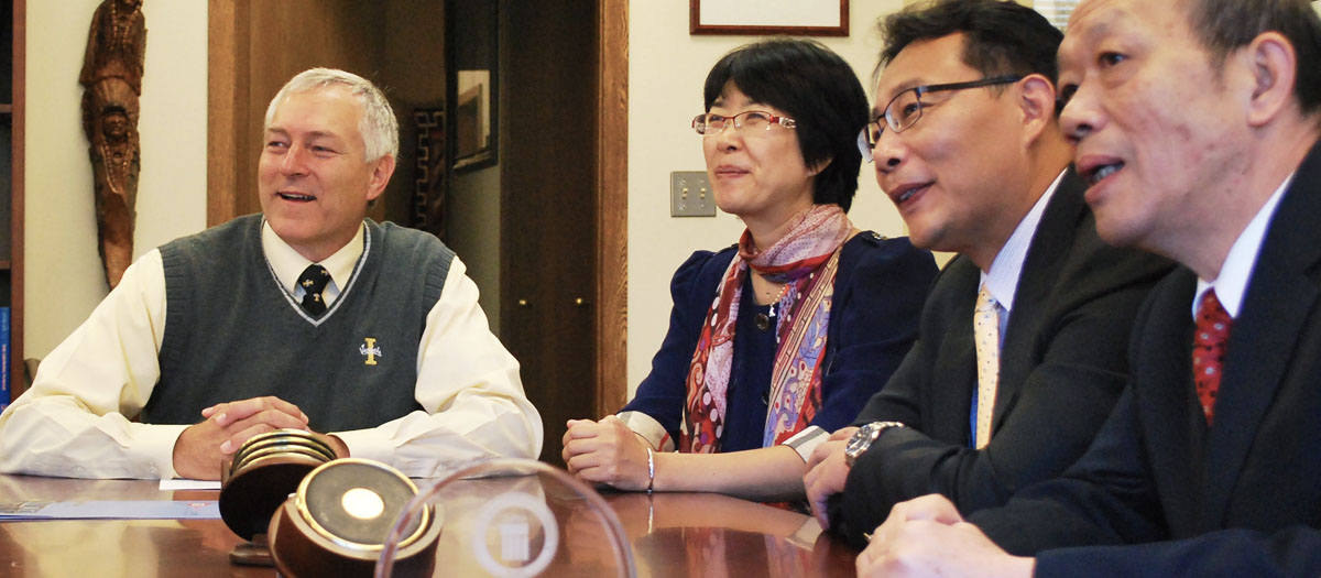 College of Engineering Dean Larry Stauffer meets with WCSU representatives before signing a memorandum of understanding to establish the WCSU Exchange Program.