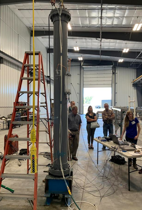 University of Idaho faculty and students and Premier Technology staff run the Molten Salt Nuclear Battery testing device for the first time, using ohmic heating to evenly heat the reactor’s liquid fuel via an electric current.