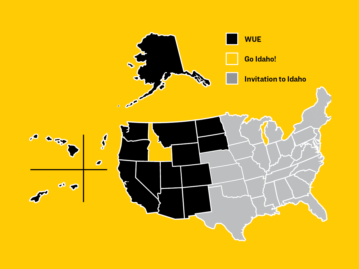 A map highlighting Alaska, Arizona, California, Colorado, Hawaii, Montana, Nevada, New Mexico, North Dakota, Oregon, South Dakota, Utah, Washington, Wyoming, the territory of Guam and the Commonwealth of the Northern Mariana Islands.