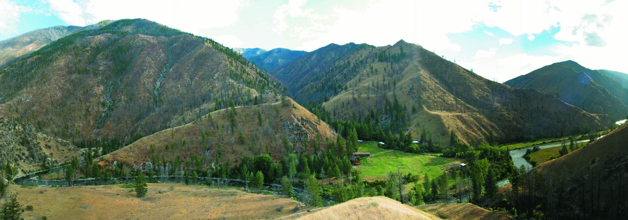 The rolling green hills and lush landscape at Taylor Wilderness Ranch.