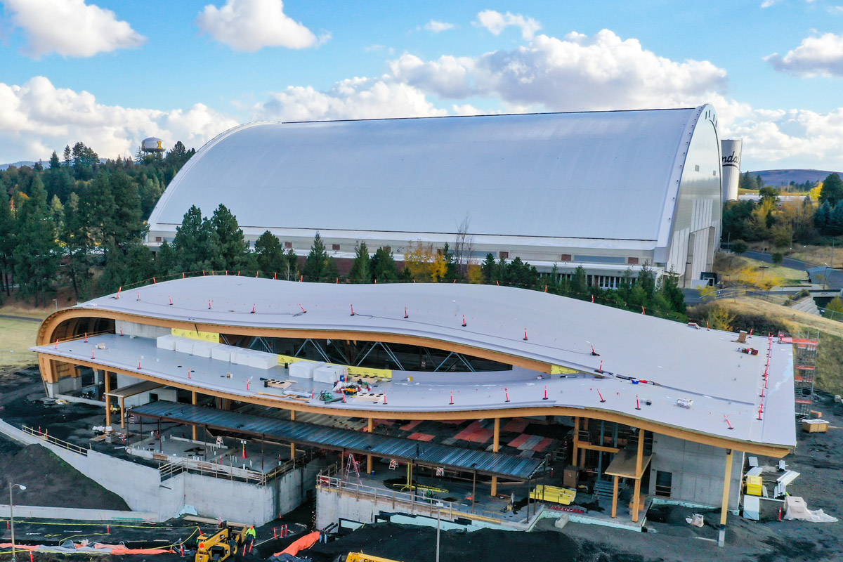 The ICCU Arena construction beside the Kibbie Dome in Moscow.