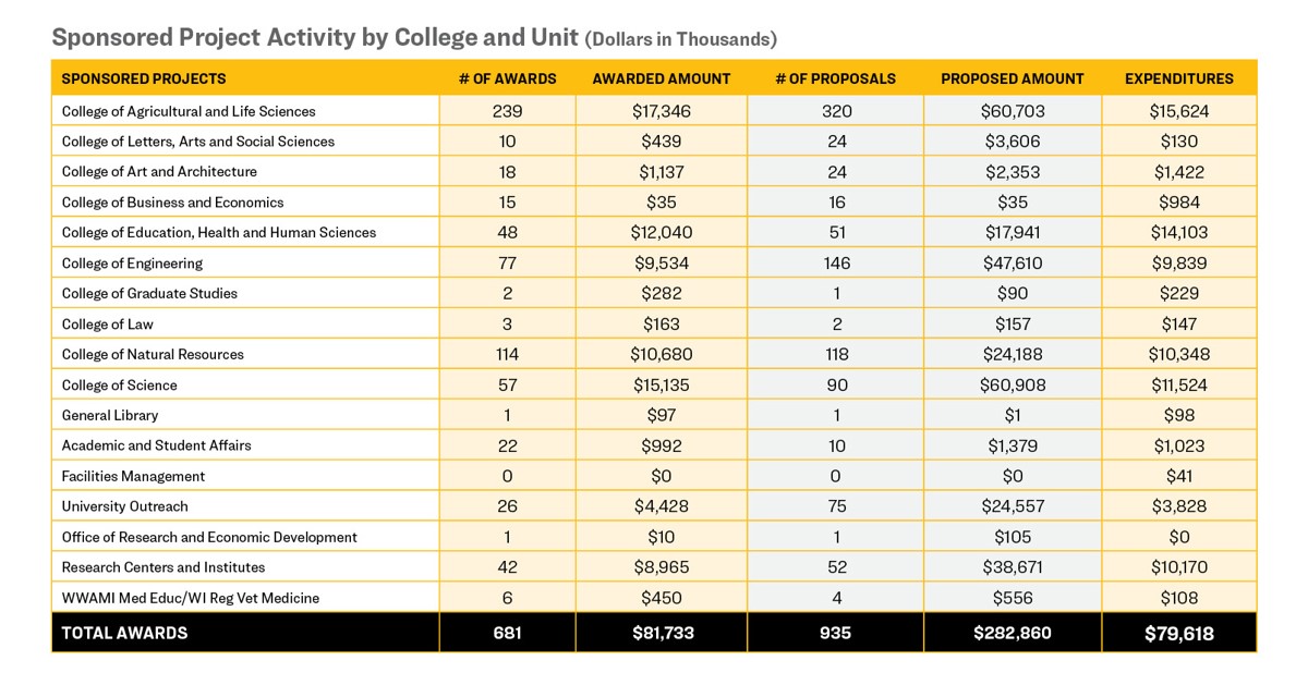 Sponsored project activity by college and unit